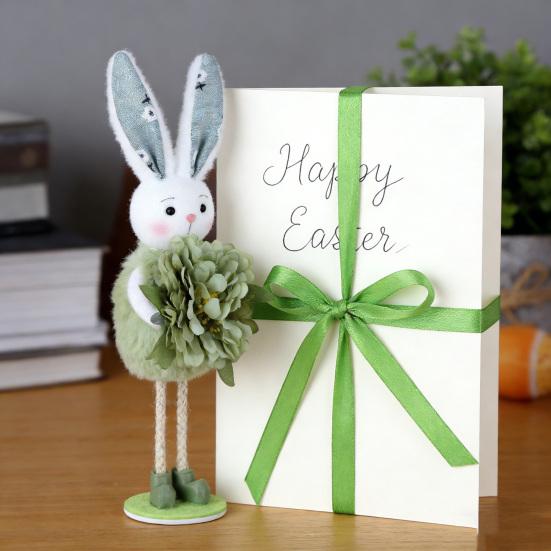 Easter Standing Bunny Doll Cute Fabric Rabbit Figurine with Artificial Flower for Spring Home Shelf Table Decor