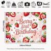 2D Pink Strawberry Themed Backdrop Sweet One First Birthday Celebration Photo Background