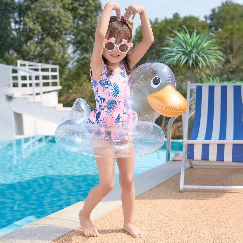 Cute Transparent Duck Swimming Ring for Children Kids Inflatable Baby Bath Swim Circle Floating Seat Ring Swimming Pool Toys