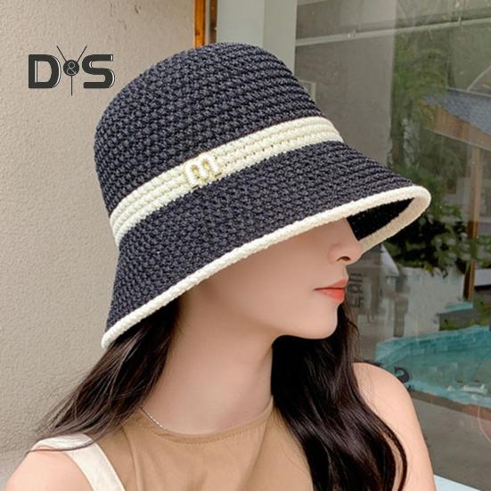 Summer Women Fisherman Hat Sun Protection Anti-UV Foldable Straw Hat Letter Decor Breathable Portable Camping Beach Travel Gardening Sun Cap