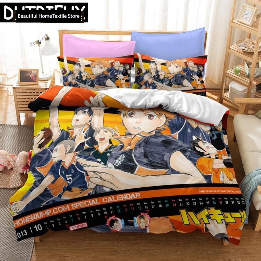 Haikyuu!! Sängklädesset 3D Anime Polyester Örngott Påslakan Queen King För Pojkar Gåva Volleyboll Anime Påslakanset