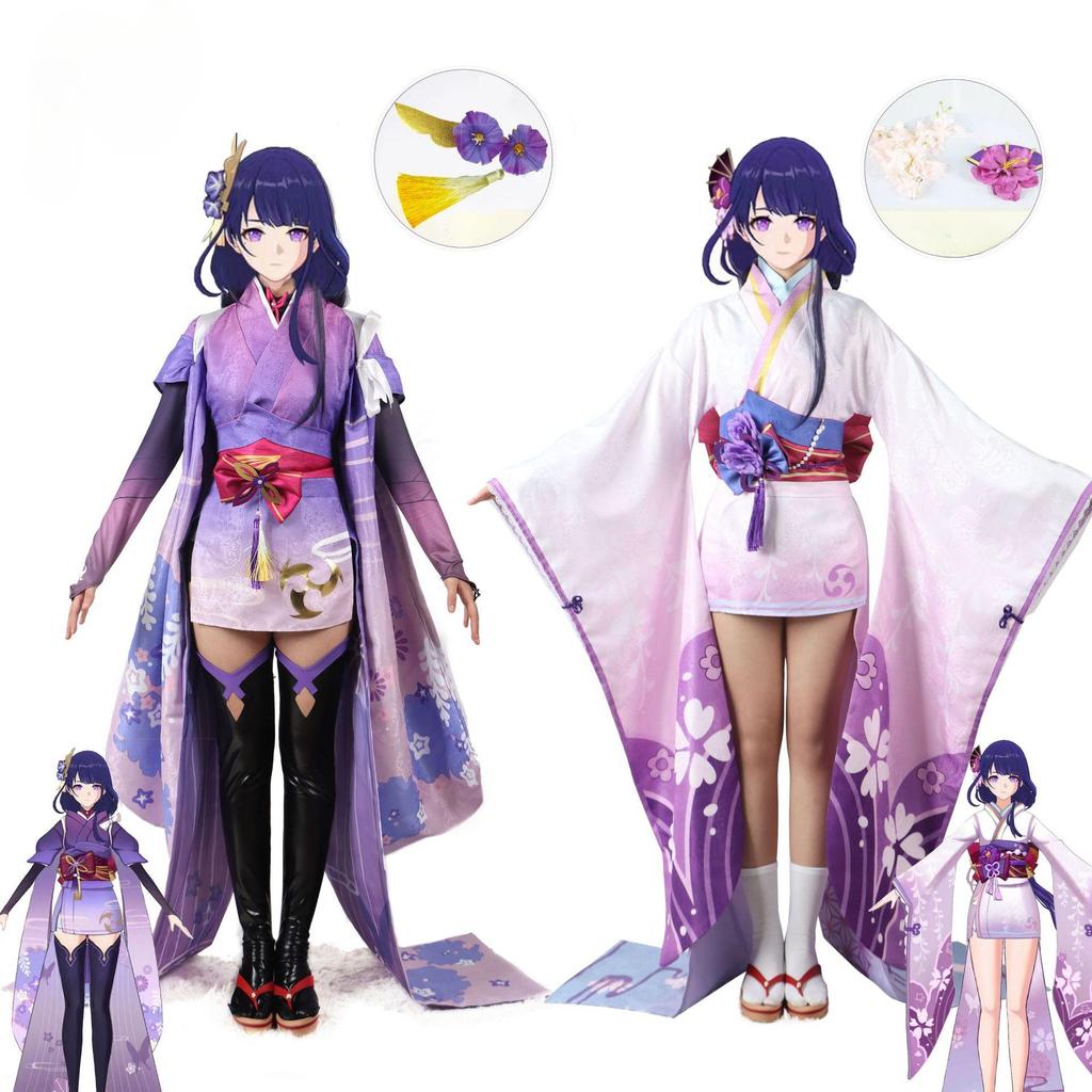 Gra Genshin Impact Kostium Raiden Shogun Baal Stroje Sukienka Peruka Nakrycia Głowy Raiden Ei Halloween Karnawał Cosplay Dla Genshin