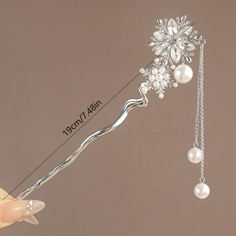 Korean Retro Pearl Rhinestone Tassel Hair Sticks for Women Zircon Crystal Flower Elegant Hair Combs Women Daily U-Shaped Hairpin