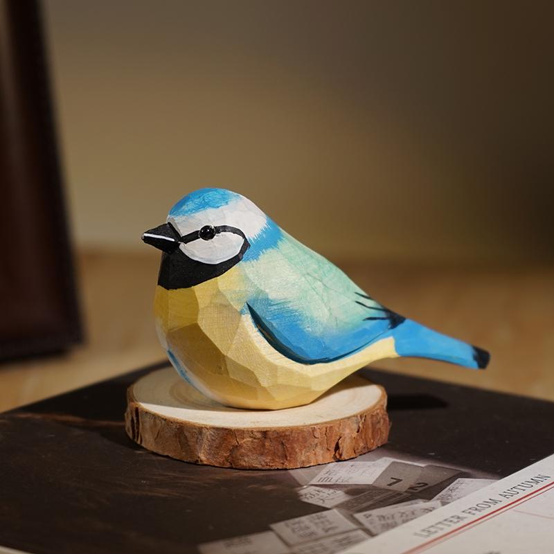 Hand Carved Wooden Bird Cute Sparrow Parrot Chickadee Animal Desktop Decor Original Wood Style