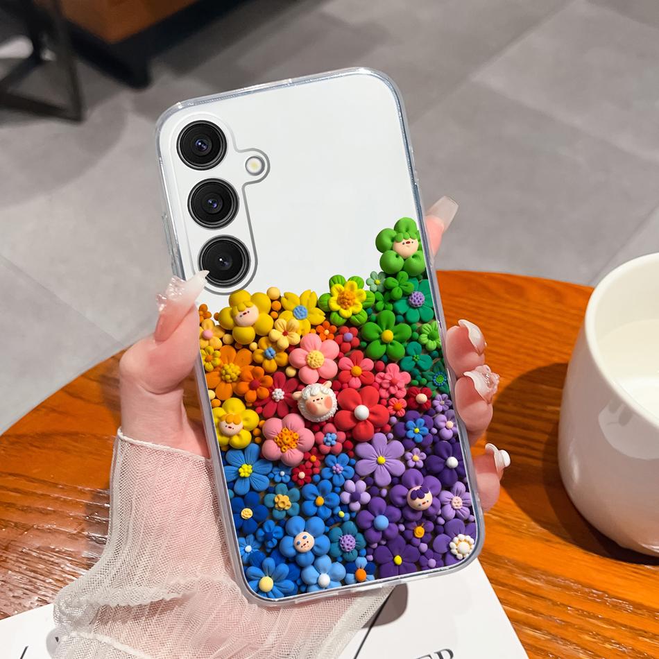 Case For Samsung Galaxy S25 FE Plus Ultra Clear Painted Flowers Back Cover For Samsung S 25 Ultra Soft Shockproof Phone Cases