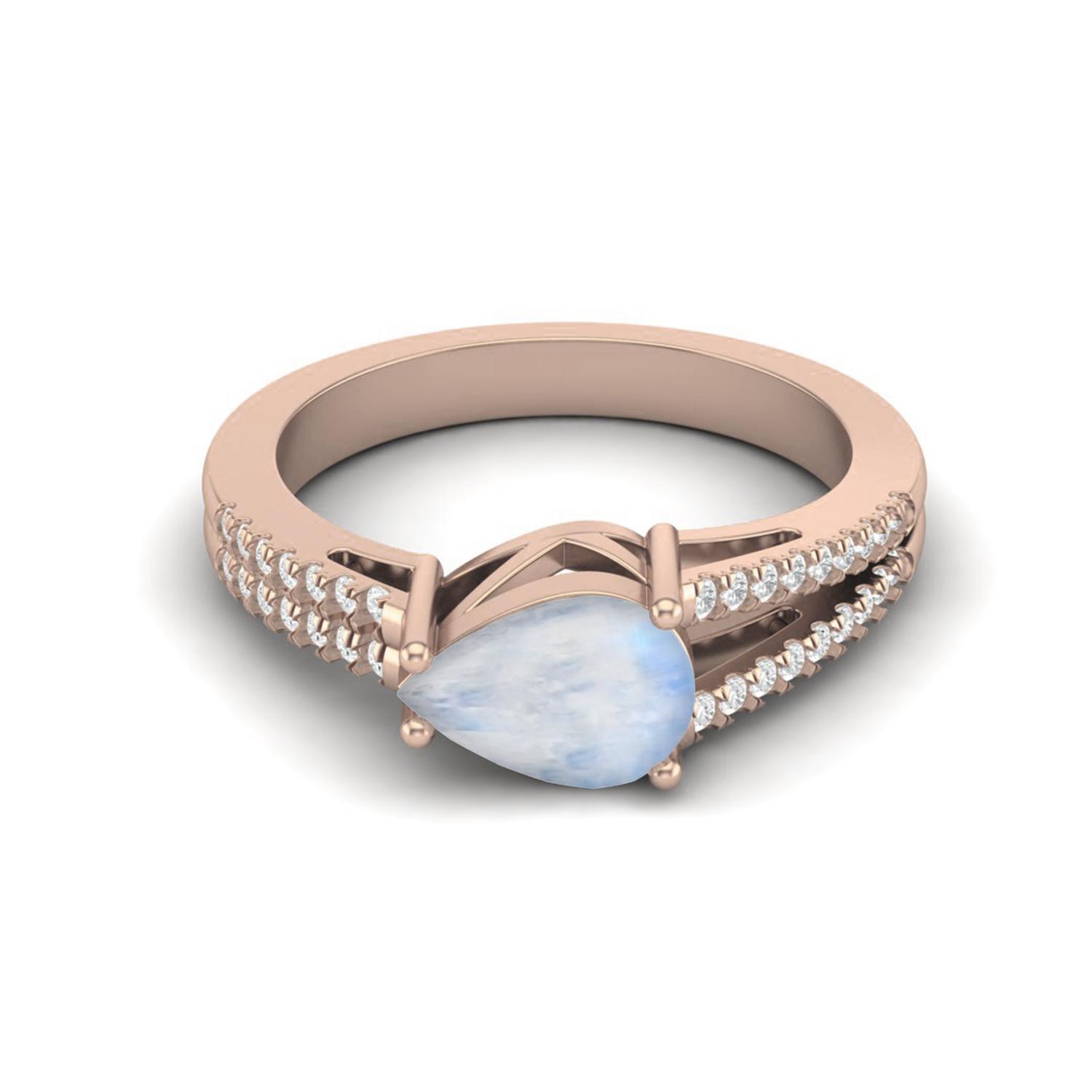 

925 Sterling Silver Rose Vermeil 2.00 Cts Pear Shape Natural Moonstone Split Shank Wedding Women Ring 11 ярко-розовый