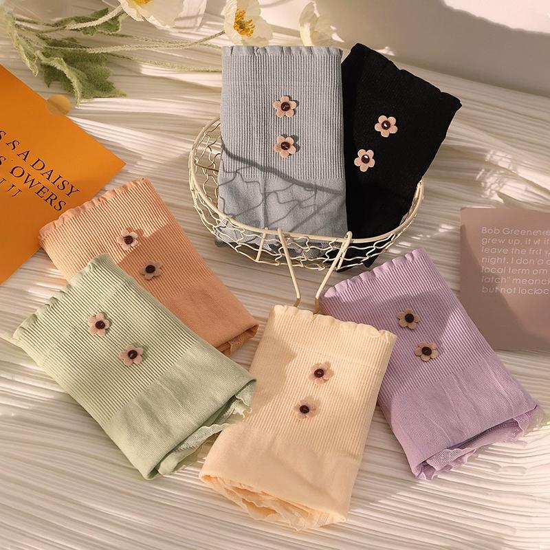 Women's Panties Seamless High Waist Panties Cute Flower Girls Briefs Elastic Underpants Solid Color Ladies Underwear KTB