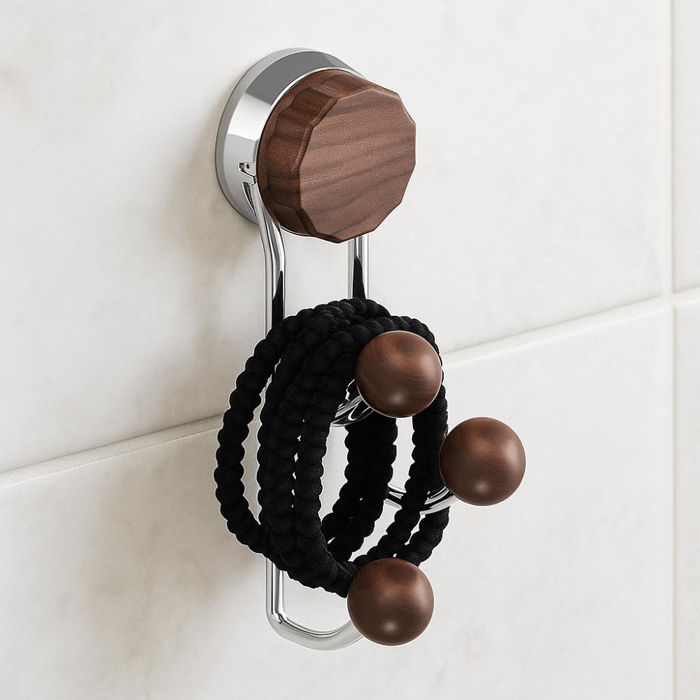 Stainless Steel Wood Grain Hook Without Punching Vertical Hook Shelf Suction Cup Hook  Bathroom