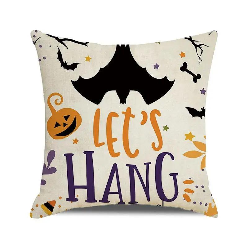 Halloween Decorative Cushion Cover Pumpkin Bat Wizard Ghost Pillowcase Suitable for Home Living Room Sofa Room Decoration