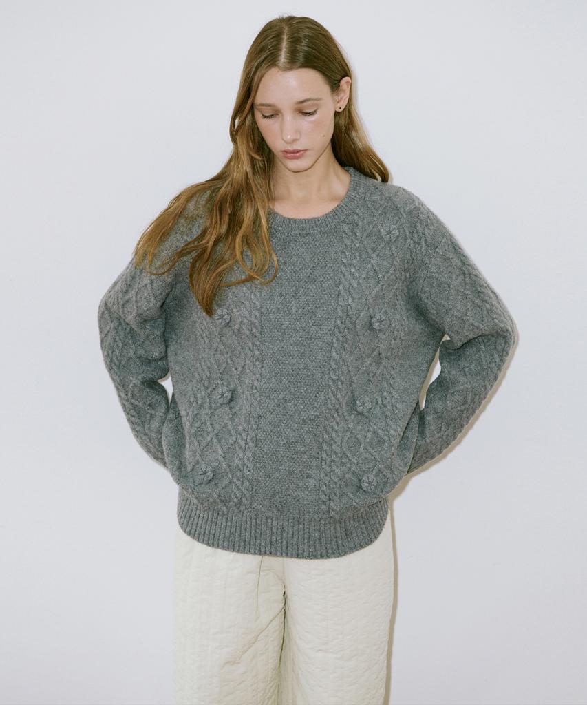 SINOON Flower Mix Fisher Pullover Kint (Melange Gray)