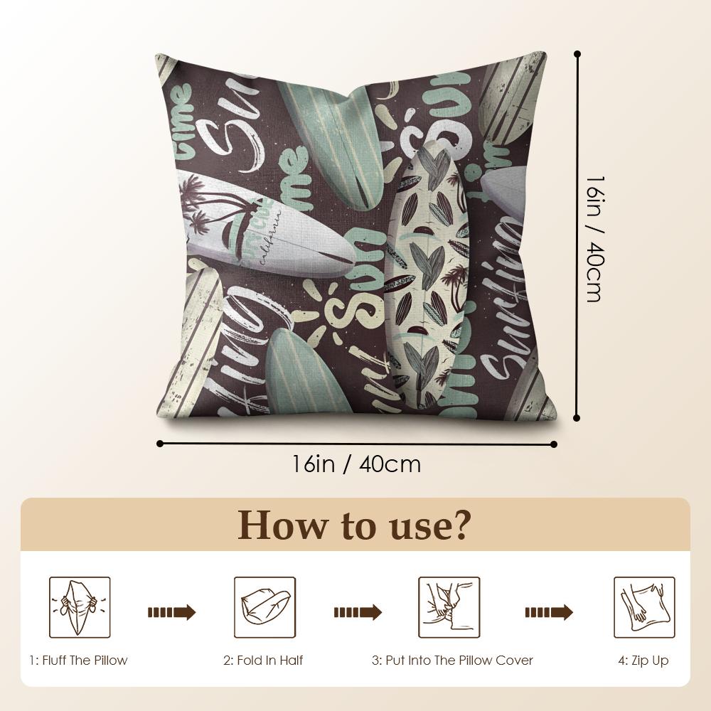 Surfing Pattern Cushion Cover Natural Linen Pillow Cover Double-Sided Print Cushion Cover For Sofa Home Decor