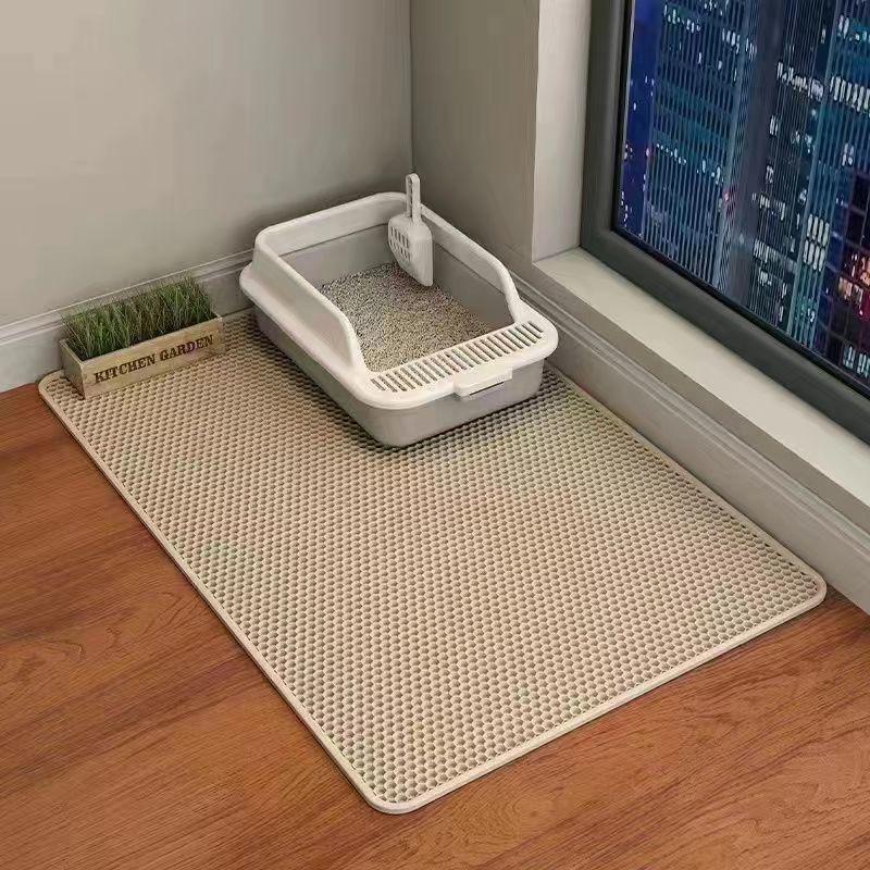 Dual Layer Cat Litter Mat: Splash-Proof, Leak-Proof with Carry-Out Prevention and Sand Control.