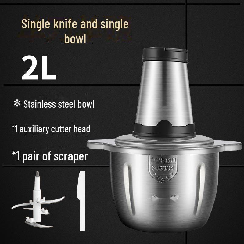 

Автоматическая мясорубка и чеснокодавилка из нержавеющей стали со стеклянной чашей — многофункциональная для домашней кухни. Single knife, 2L stainless steel bowl
