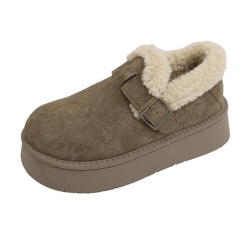 En fot tjock-sulade snökängor för dam 2025 vinter nya påhögade och förtjockade pälsintegrerade höjande nordöstra bomullsskor