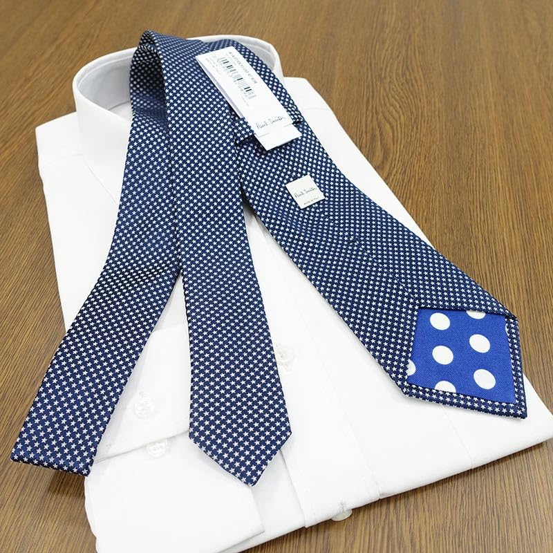 Paul Smith necktie, brand name necktie (8cm wide), star design (navylight gray (PS20)) [Used]