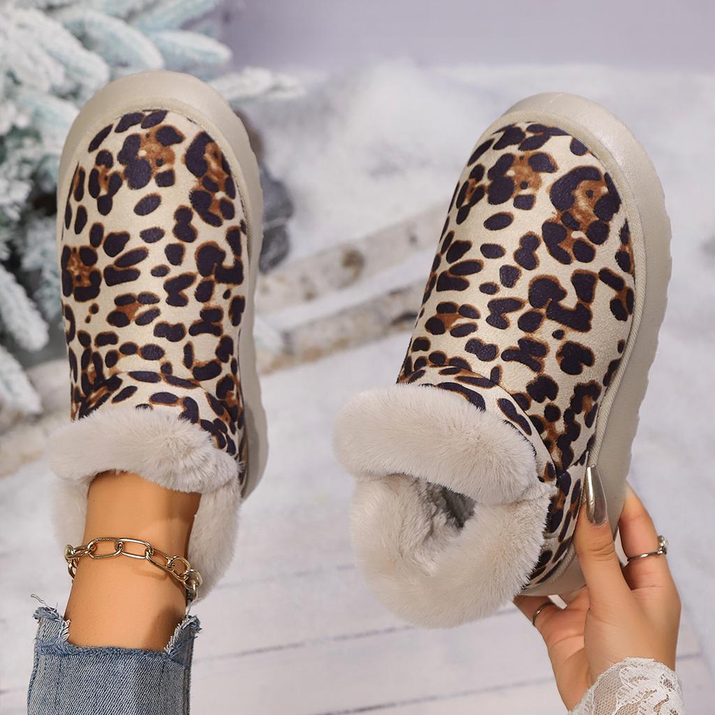 Mode Damen Dicke Schneestiefel Winter 2025 Neu Runde Spitze Wildleder Leopard Ärmel Rutschfest Verschleißfest Kurze Stiefel