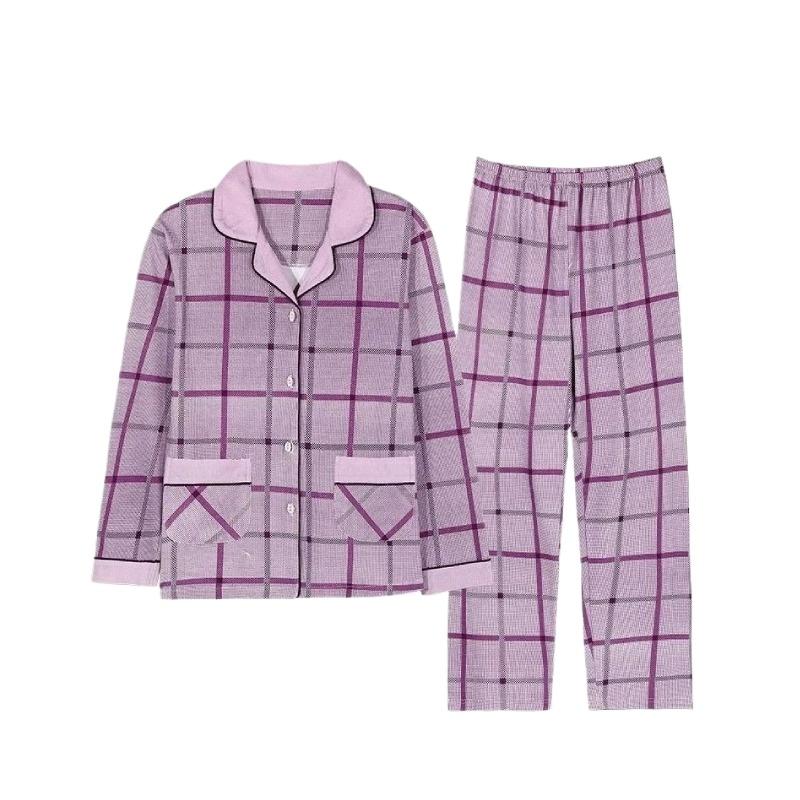 Pigiama in Cotone da Donna Primavera e Autunno Manica Lunga Indumento Esterno Servizio Casalingo Coreano Completo Camicia e Pantaloni a Manica Lunga