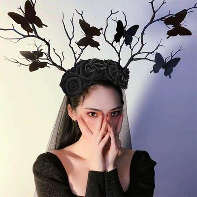 Velo Negro con Diadema de Rosa Gothic Lolita