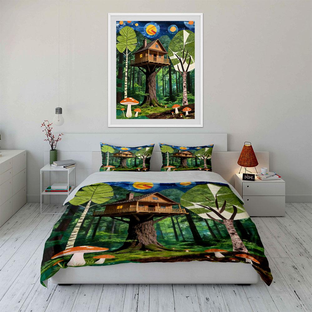 Treehouse and Forest Scene. Bedding Sets Duvet Cover Sets Duvet Covers Pillowcases(1 * Duvet Cover 2 * Pillowcases Without Duvet Insert)