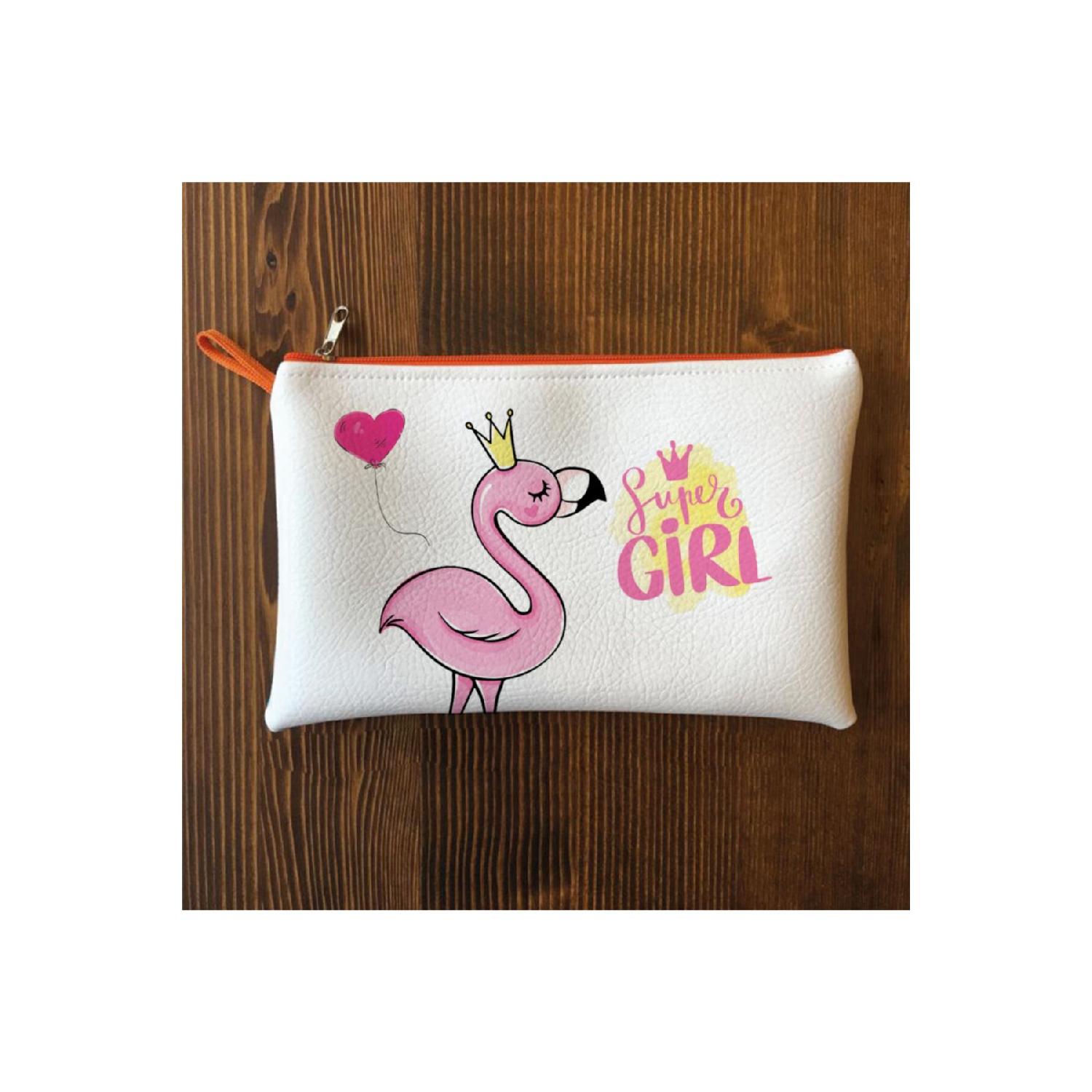 

Flamingo Patterned Clutch Bag білий