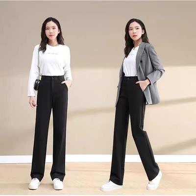 Frühling 2024 Damen High Waist Schwarze gerade Hose mit weitem Bein