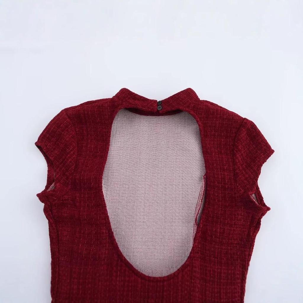 2025 Spring Women's European & American Tweed Backless Waist-Hugging Dress