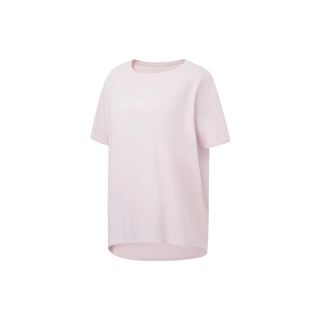 Li Ning Fitness Series Solid Color Brand Logo Printed Pullover Short Sleeve T-Shirt Women Tops Light-Pink ATST586-2
