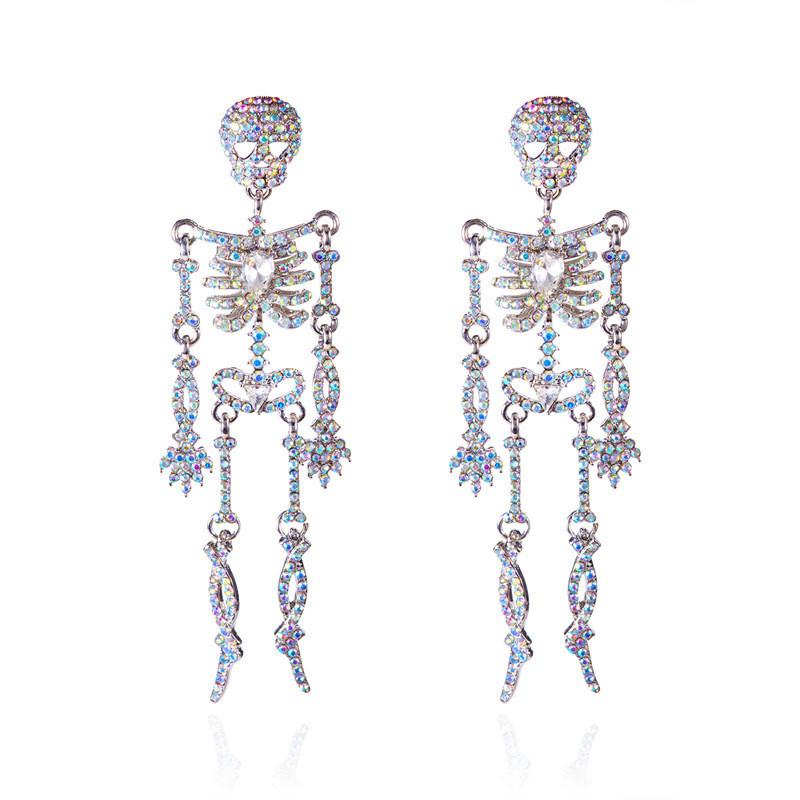 

Punk Style Skull Skeleton Earrings With Gem Accents For Youth Festival Fashion