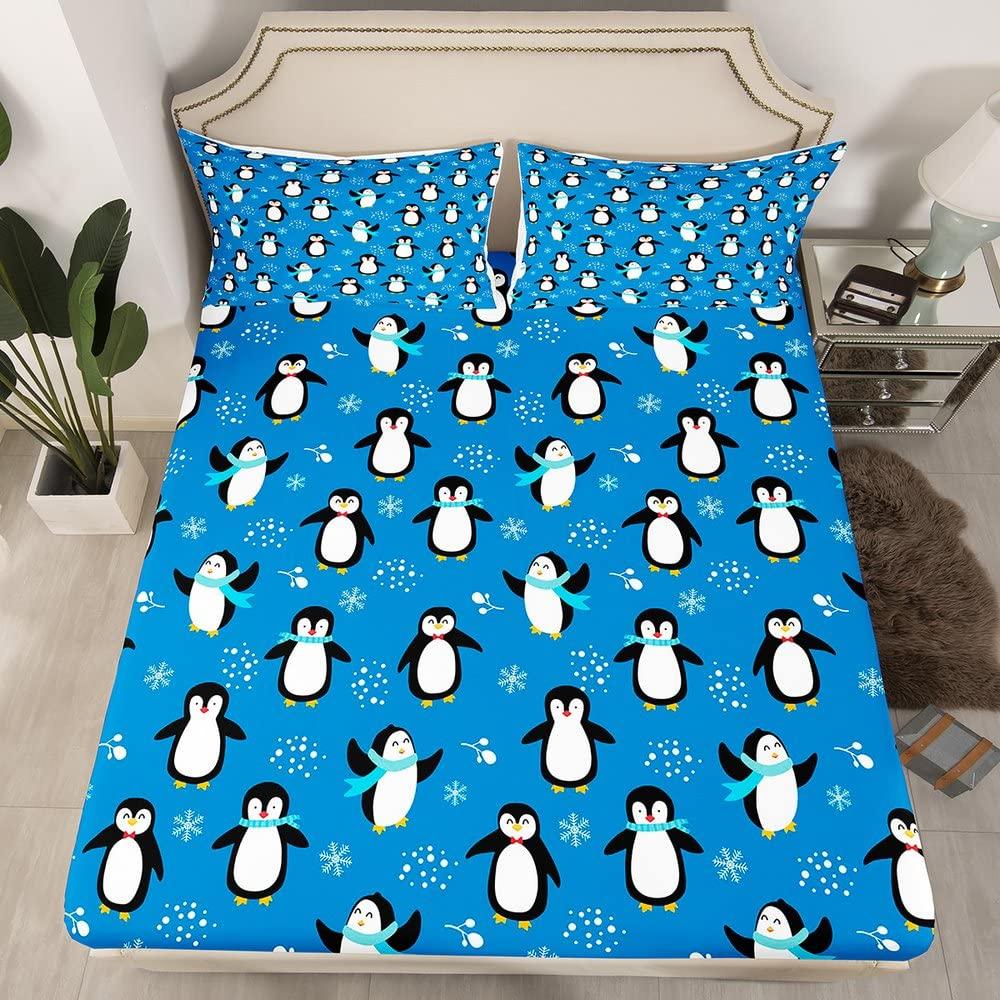 Set Copripiumino con Stampa di Pinguini ad Acquerello Set Biancheria da Letto 3 Pezzi Per Bambini Copripiumino Morbido Coperta Trapunta con 2 Federe