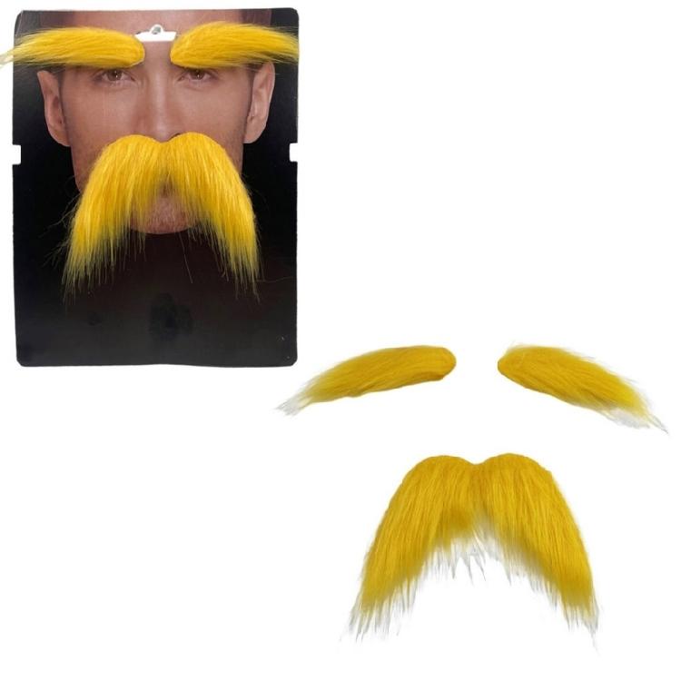 Yellow Mustache and Eyebrows, Halloween Cosplay Mustache and Eyebrow Set, Halloween Cosplay Costume Accessories