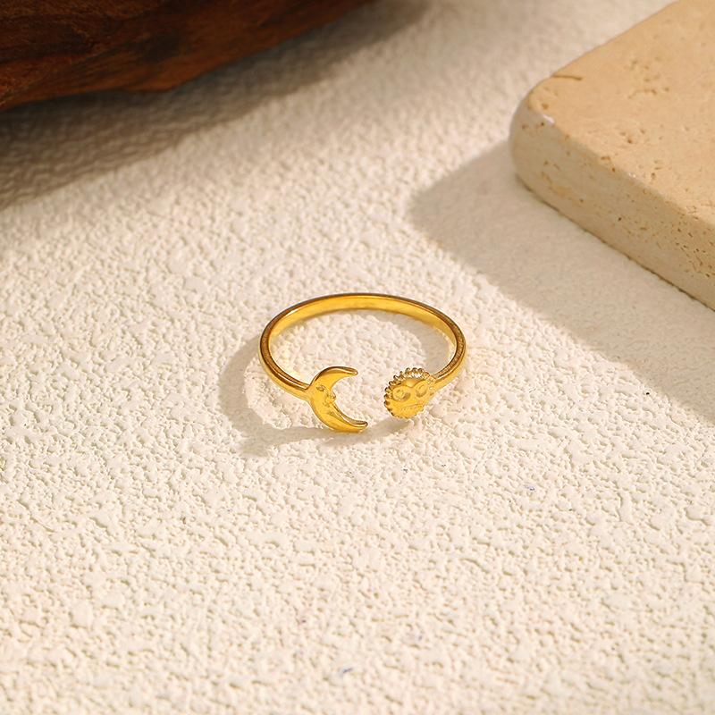 European and American sun and moon open ring retro personality stainless steel index finger ring light luxury titanium steel ring jewelry