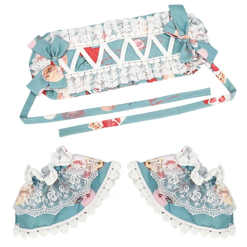 Opaska na głowę w stylu japońskim, koronkowe mankiety na ręce do noszenia na co dzień i na imprezę tematyczną, akcesoria do przebrania na kostium anime