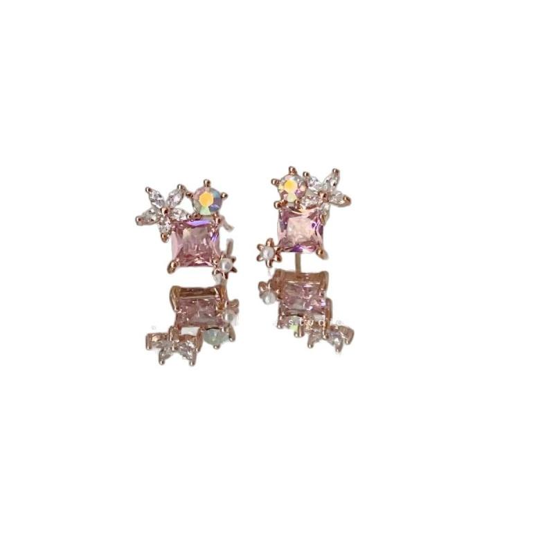 Exquisite Crystal Flower Stud Earrings with Shiny Cubic Zircon Delicate Women's Ear Accessories Daily Wear Party New Trendy Jewe