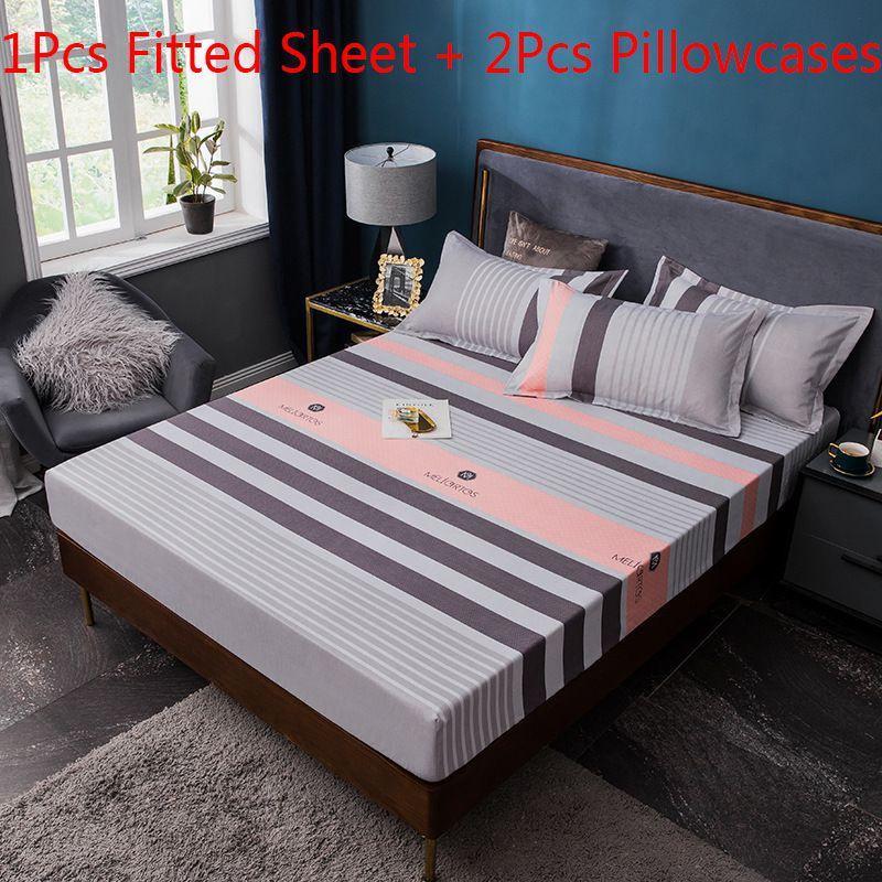 Elegant 3pcs Printed Fitted Sheet And Pillowcases Set With Floral Print Design