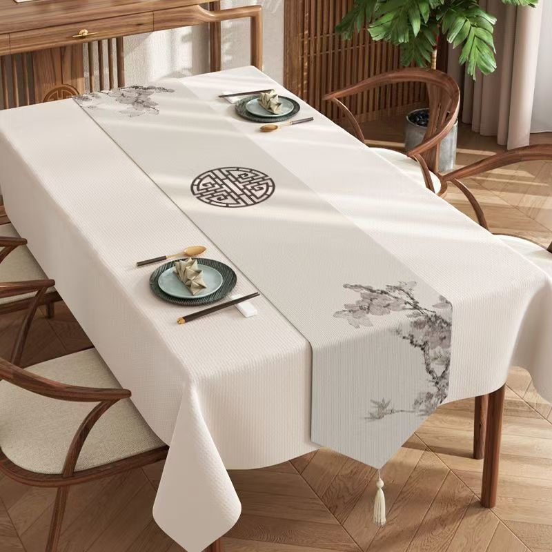 Chinese Style Table Flag Waterproof Oil Resistant Tassel Table Runner Tea House Tea Towels Zen Tea Table Cloth Hotel Bed Flag
