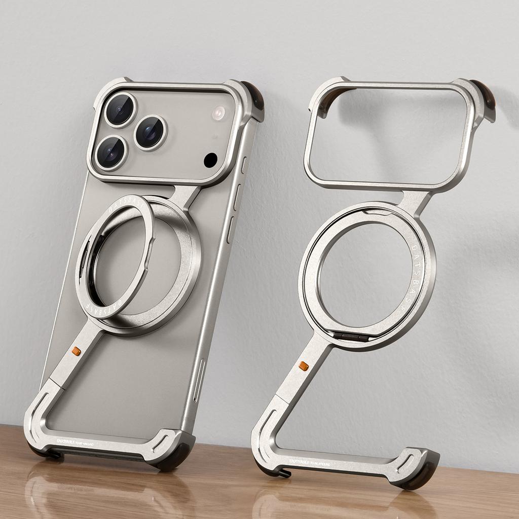 Eary Z Case for iPhone 17 Pro Max Air Phone Case Frameless 360°Rotation Magnetic Stand for Magsafe Shockproof Protective Cover