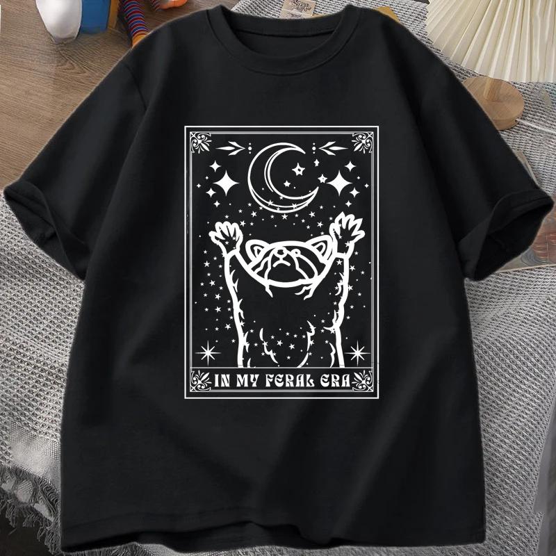 In My Feral Era Raccoon T Shirt Mystical Racoon Tshirt Tarot Card Print T-shirt Summer Short Sleeve Tee Shirt Women Clothes