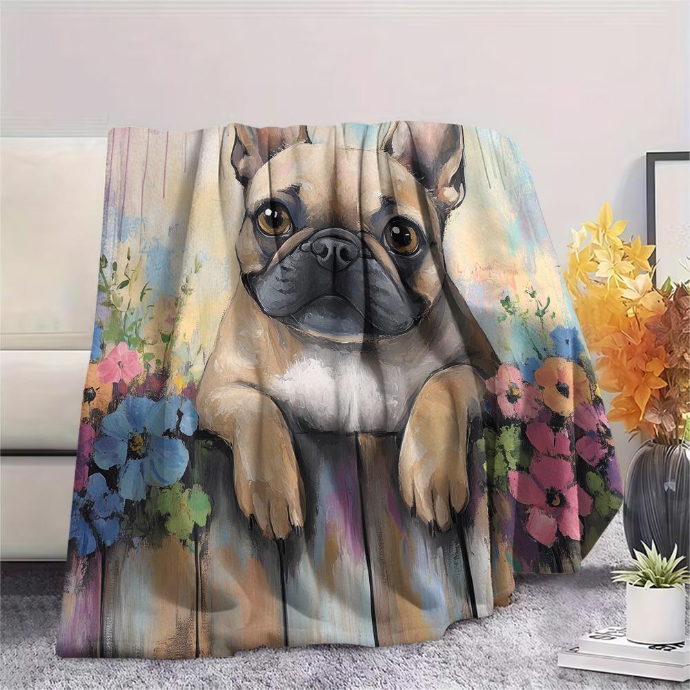 Flower Fence Dogs  Print Flannel Blanket, High quality Comfortable for All Seasons, Home Decor, Warmth and Comfort