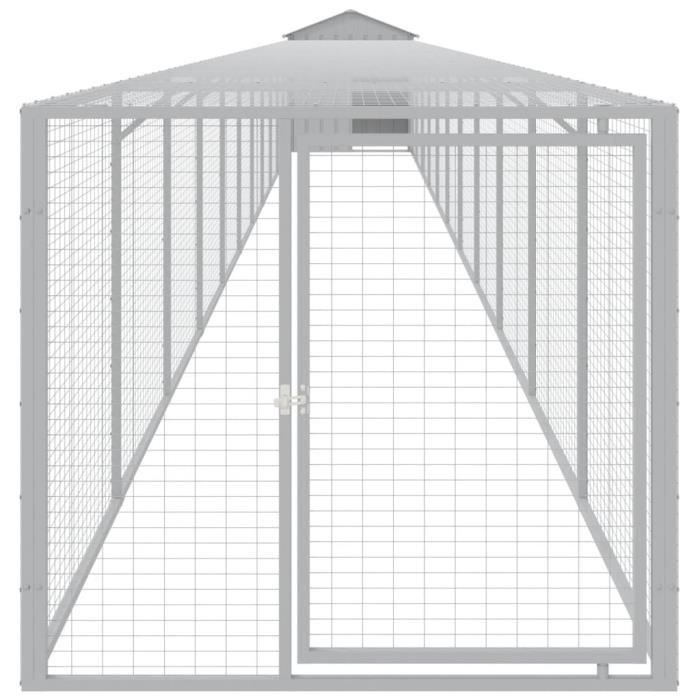 VidaXL Poulailler avec cour gris clair 117x1221x123 cm acier galvanisé 3189078