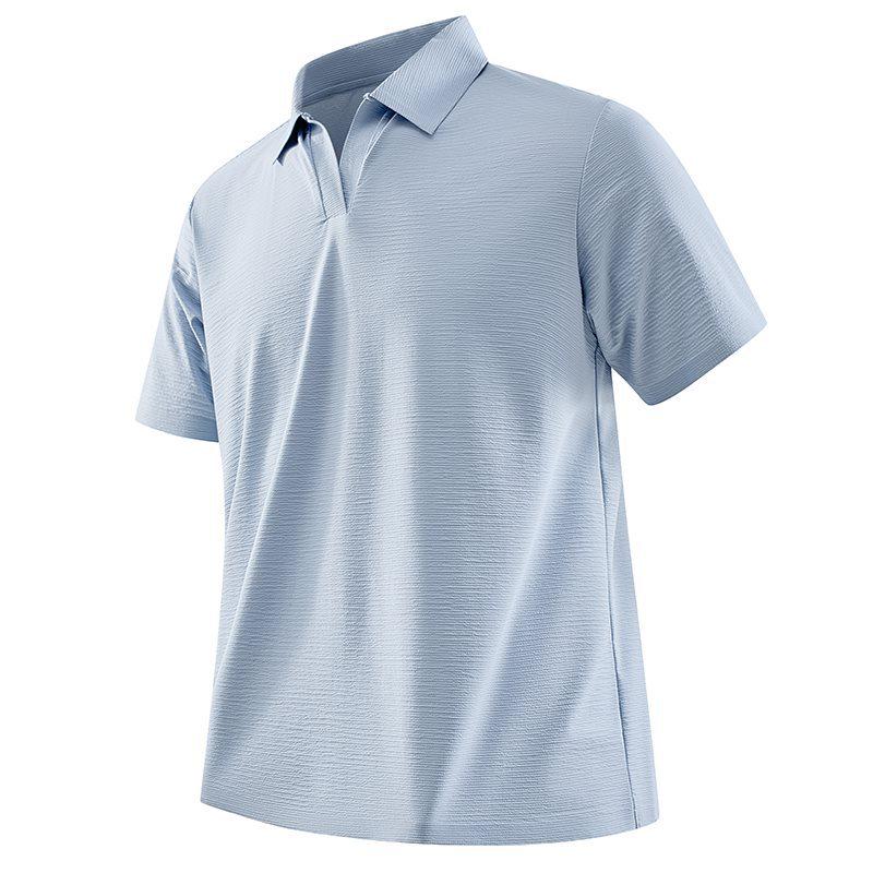 

Men s Lightweight Summer Polo Shirt - Breathable Short Sleeve Business Tee with Lapel 3XL светло-синий