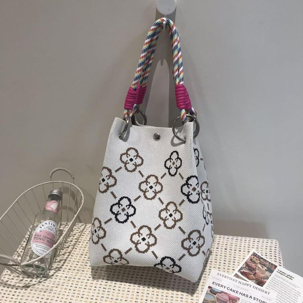 Korean Style Knitted Bucket Bag - Women's Fashion Versatile Handbag 2025