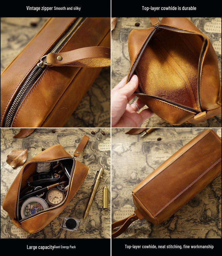Retro Crazy Horse Leather Large Capacity Pencil Case