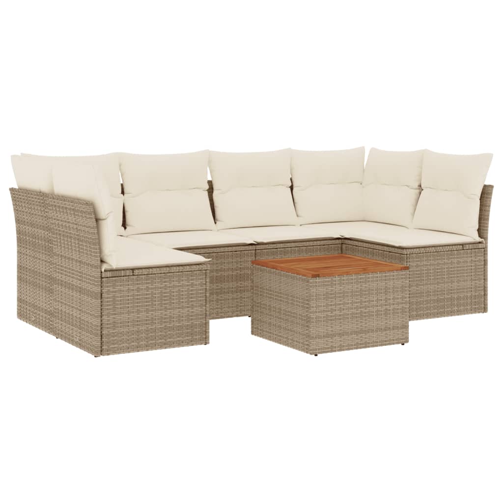 7 Piece Garden Sofa Set with Cushions Beige Poly Rattan