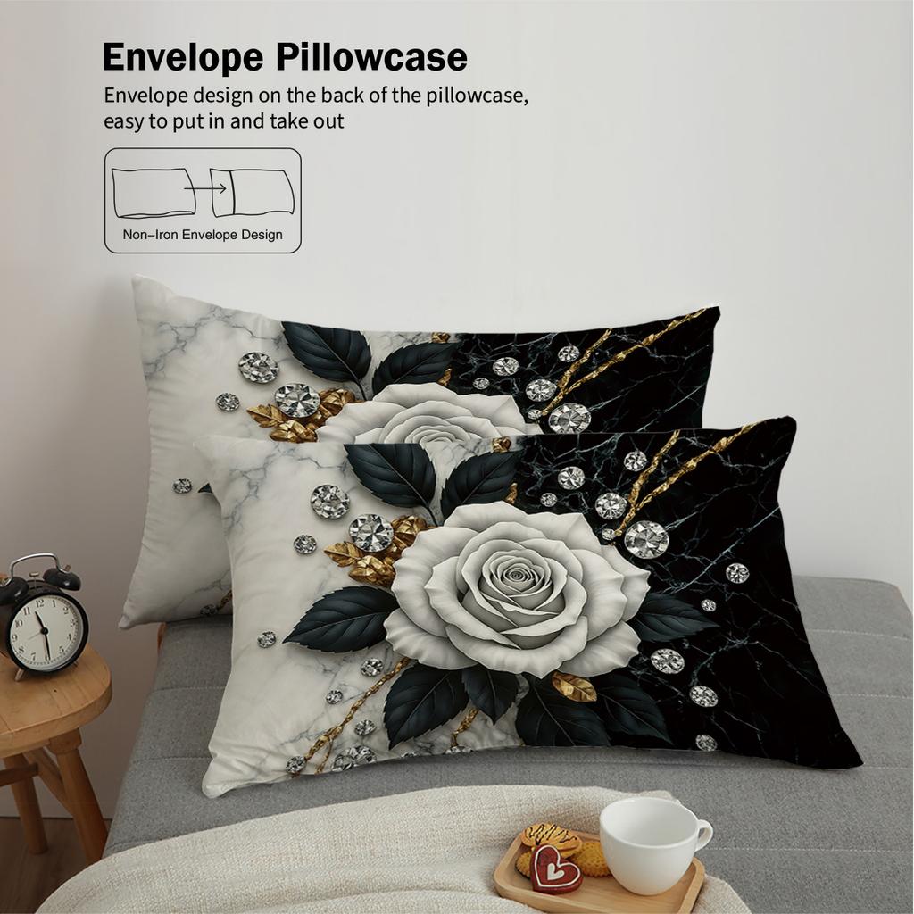 Set Biancheria da Letto Bianco Nero Rosa Dorato Stampata Set Copripiumino Accogliente King Queen Twin Singola Dimensione Regalo di Compleanno Decorazione Camera da Letto