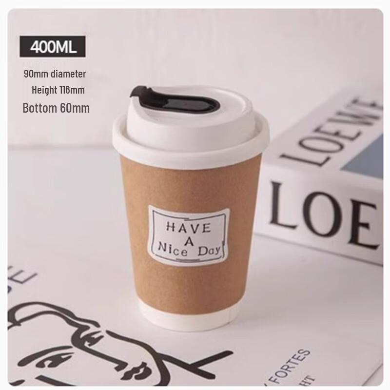 Saintbilai Disposable Double Wall Paper Cups with Lids and Stickers