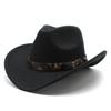 Metal Buckle Leopard Print Belt Cowboy Hat Woolen Top Hat Men'S And Women'S Big Edge Curled Jazz Felt Hat
