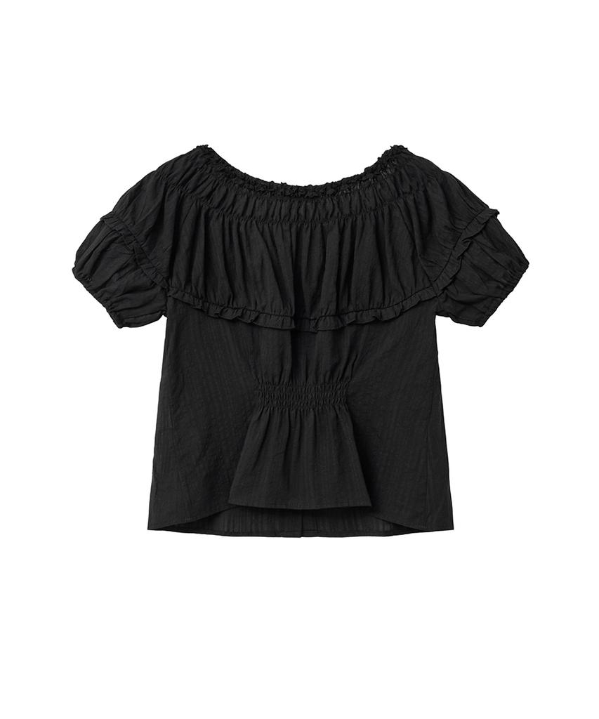 Yuupeu Frill Stripe Blouse - Black