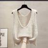 Women's Korean Chic Retro Lazy Style Knitwear High-End Pink V-Neck Vest Sweater