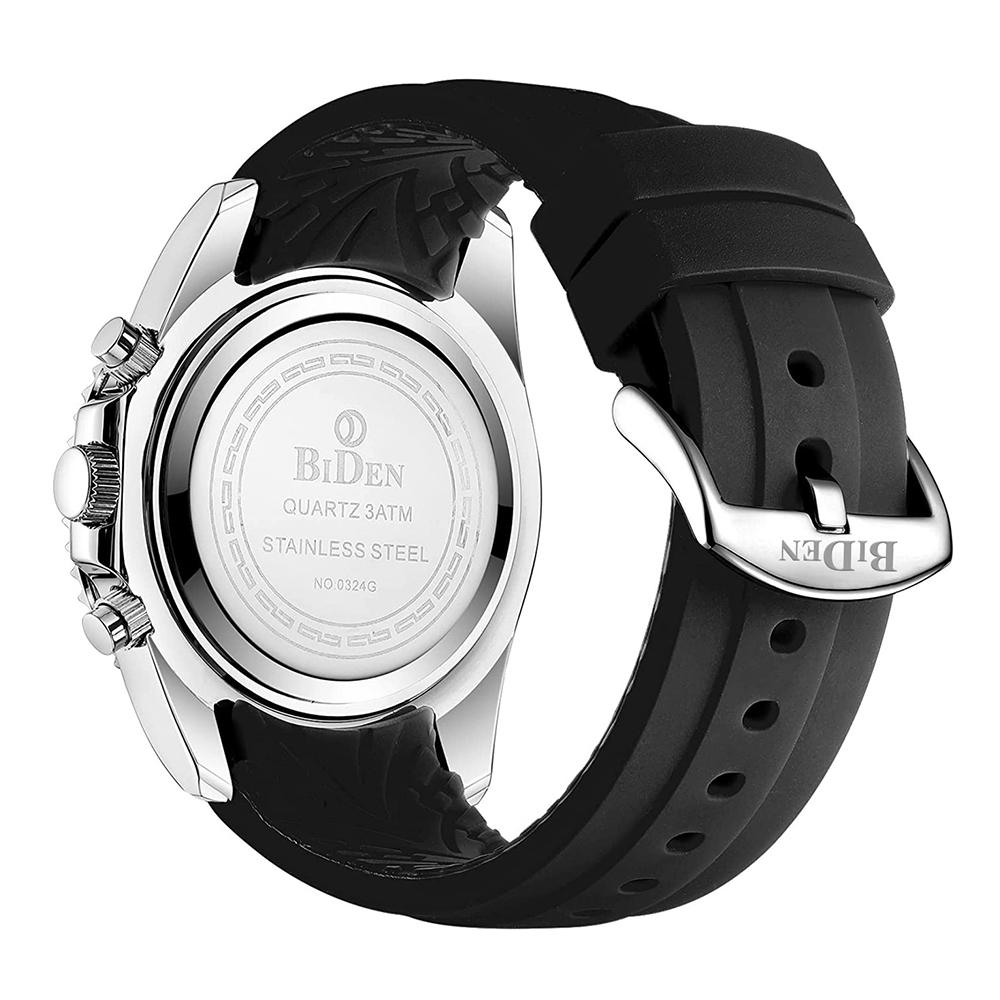 Sport Style Watch for Men Waterproof Chronograph Watch with Mineral Glass, Silicone Band Wristwatch