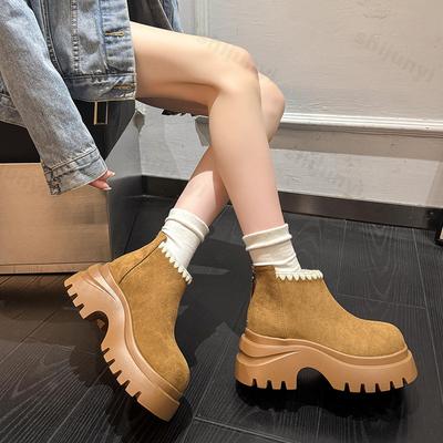 Women's Platform Short Boots 2026 Autumn Winter New Vintage Height Increase Casual Shoes Zipper Comfortable Non Slip Ankle Boots